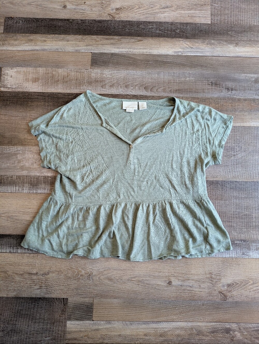 Green Linen Blouse, Women's Medium